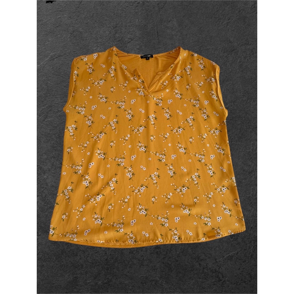 Papermoon Floral Blouse Womens XL Yellow Sleeveless V-Neck Mixed Media